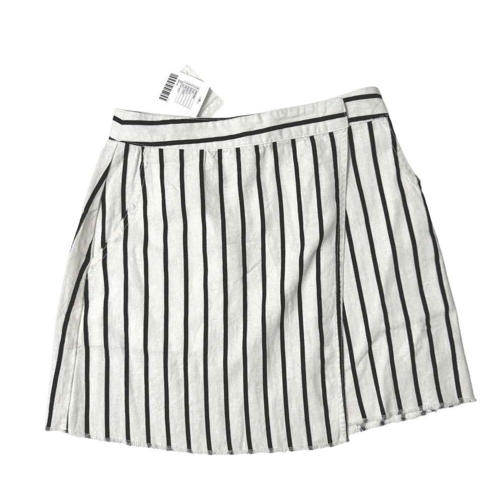 NWT Urban Outfitters Black White Stripe Wrap‎ Raw Hem Mini Skirt XS